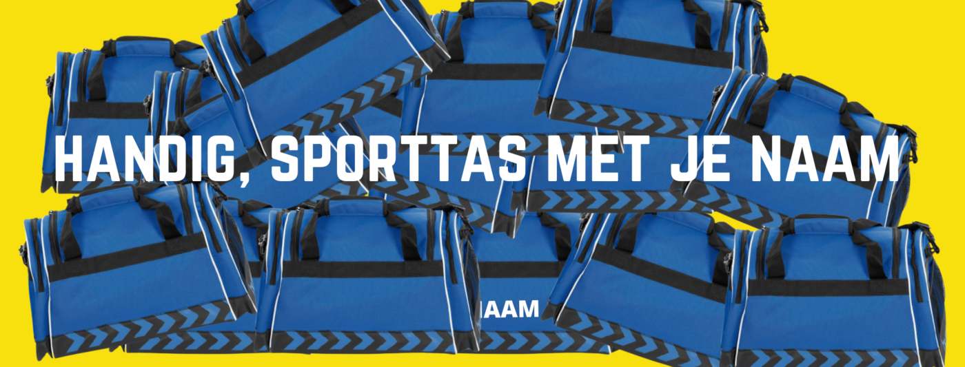 Afbeelding blauwe sporttas bedrukt met naam