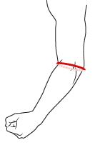 Afbeelding arm in een hoek van 45 graden om te bepalen voor meten McDavid armsleeves